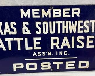 20×10 Porcelain Texas & Southwestern Cattle Raisers Association Member Sign
