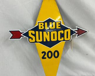 15×20 Early Blue Sunoco 200 Porcelain Pump Plate with Arrow Design