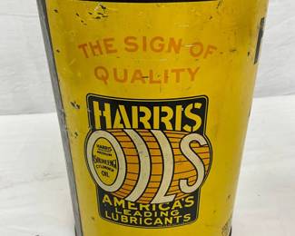 5-Quart Harris Motor Oil Can with Yellow and Black Graphics