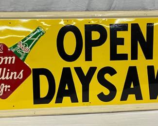 Self-Framed Embossed Metal Advertising Sign for Tom Collins Jr. Lemon Drink, 53 x 17 1/2