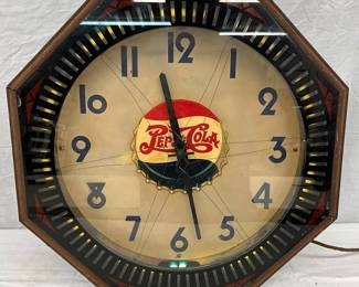 Early 18×18 Octagonal Pepsi-Cola Pinwheel Clock with Original Components