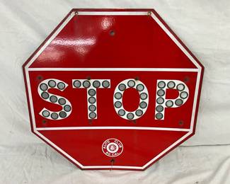 24-Inch Porcelain Stop Sign with Cat Eyes, Marked Auto Club So. Cal.