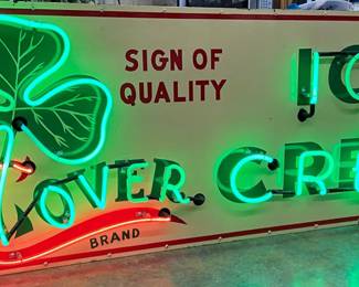68 x 24-Inch Porcelain Clover Ice Cream Neon Sign with 4-Inch Can