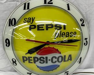 "Say Pepsi Please" Pepsi-Cola Illuminated Advertising Clock