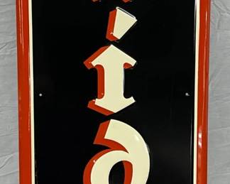 1949 Embossed Vertical Exide Batteries Metal Advertising Sign, 16×48 Inches