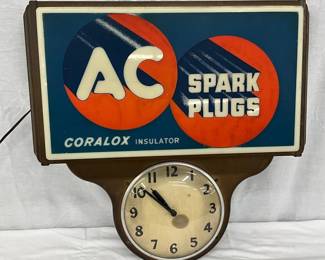 21 x 21 AC Spark Plugs Advertising Clock with Coralox Insulator Panel