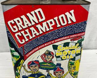 Vintage 2-Gallon Grand Champion Special Motor Oil Can
