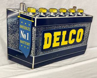 23 1/2 x 18 Delco Diecut Battery Advertising Flange Sign