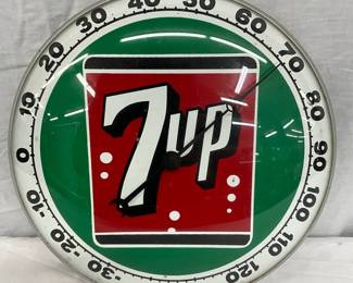 12-Inch 7-Up Pam Thermometer with Glass Front and Metal Backer, 1960