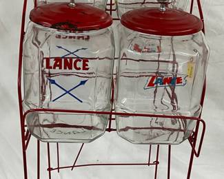 Lance Four-Jar Display Rack with Red Metal Lids and Stand
