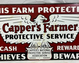 Metal Capper’s Farmer Protective Service Sign, 13.5″ x 8″, Topeka, Kansa