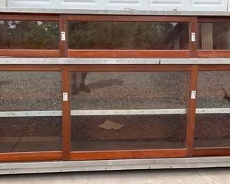 Early Country Store Display Cabinet with Original Glass, Pine and Walnut, 12’8″ Long