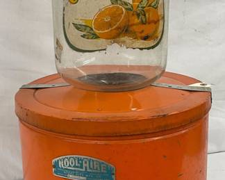 15 x 26-Inch Vintage ‘Juicy Orange’ Kool-Fruit Dispenser with Original Glass Jar