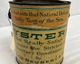 Rare 1-Gallon Chas. Neubert & Co. Oyster Tin with Mermaid Graphics