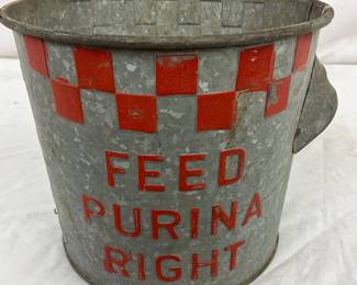 Galvanized Steel Purina Feed Scoop With Red Checkerboard Design