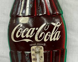 5 x 16 1/2-Inch Coca-Cola Bottle-Shape Embossed Metal Thermometer