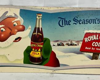 Cardboard Royal Crown Cola ‘The Season’s Best’ Santa Claus Advertisement Sign, 28×11
