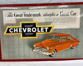 23″ x 15″ Chevrolet Dealership Advertisement Featuring 1950s Styleline Deluxe Sedan