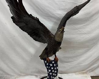 Bronze Eagle Freedom Flight Sculpture with American Flag Base, 35 1/2 x 52 Inches