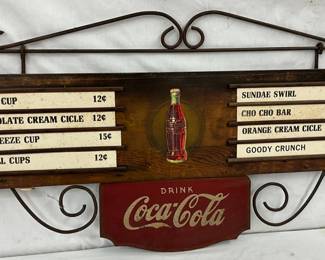 Coca-Cola Wooden Kay Displays Inc. Menu Board, 36″ x 19″