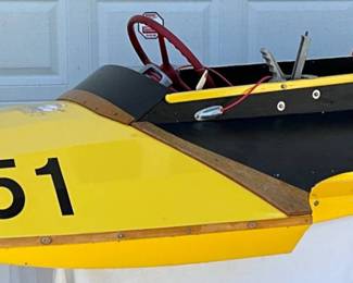 9-Foot Early Wooden B-51 Speedboat with Yellow and Black Paint Scheme