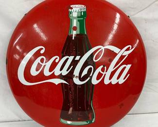 24-Inch Coca-Cola Porcelain Button Sign with Bottle Design