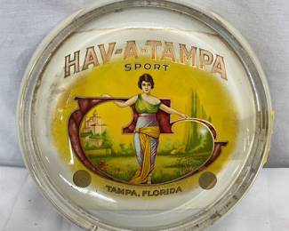 Glass Hav-A-Tampa Ashtray with Decorative Design