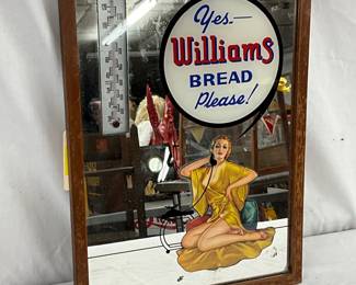 11X15 Vintage Williams Bread Advertising Mirror with Original Wood Frame