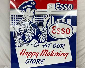Embossed Esso Advertising Sign with Wood Frame