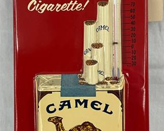 Camel Embossed Tin Advertising Thermometer, 6″ x 13 1/2″