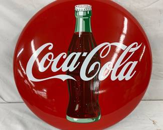 24-Inch Porcelain Coca-Cola Button Sign with Bottle Graphic