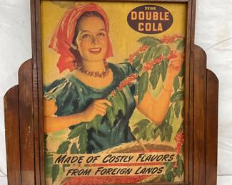 Double Cola Advertising Sign with Original Frame, 31 1/2 x 30 Inches