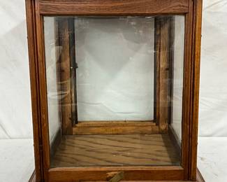 Wood and Glass Display Case with Metal Manufacturer Plaque