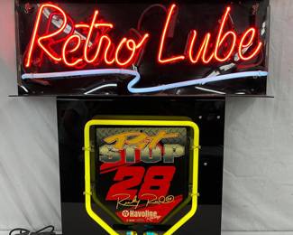 Retro Lube Havoline Neon Advertising Sign Featuring Pit Stop Number 28