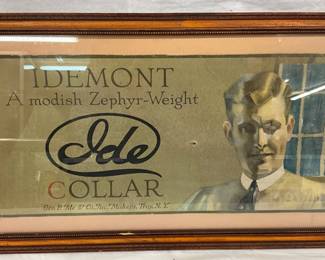 19X9 Early 1900s Framed Cardboard Advertisement for Ide Mont Zephyr-Weight Collar