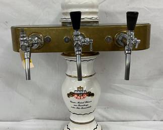 18″ x 24″ Maisel Brau Ceramic and Brass Three-Tap Beer Dispenser