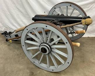 Black Powder Cannon with Wooden Carriage, 62″ Barrel, and 33″ Spoked Wheels