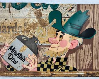 28 1/2×19 Metal Mountain Dew Advertising Sign Featuring Willy Character