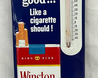 6″ x 13″ Embossed Metal Advertising Thermometer Featuring Winston Cigarettes