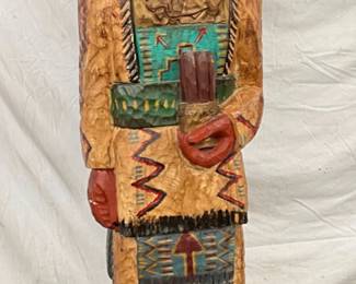 6 1/2 Foot Hand-Carved and Painted Wooden Store Indian Statue