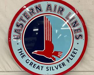 23-Inch Metal Embossed Eastern Air Lines Sign Featuring The Great Silver Fleet Logo