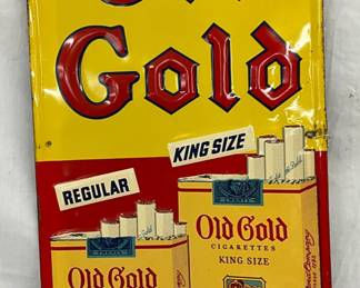 14″ x 33″ Old Gold Cigarettes Self-Framed Embossed Tin Sign