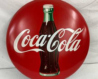 24-Inch Porcelain Coca-Cola Advertising Button with Bottle Graphic