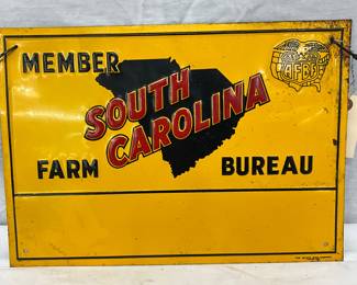 Early Embossed South Carolina Farm Bureau Tin Sign, 13 1/2″ x 10″