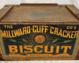 Millward Cliff Cracker Biscuit Wooden Advertising Box, 22×11 Inches