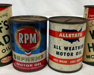 4 Vintage Oil Can Coin Banks