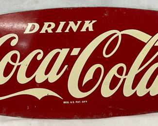 Early Coca-Cola Fishtail Sign, 12 x 5 Inches