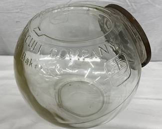 9-Inch EMB. National Biscuit Company Glass Jar with Metal Lid