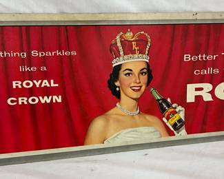 RC Cola Cardboard Advertising Sign with Royal Crown Motif, 28 x 11 Inches