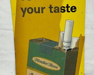Salem Cigarettes Metal Advertising Sign with Original Protective Paper, 8 x 22 Inches